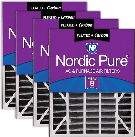 Nordic Pure 20x25x5 (19_3/4 x 24_1/4 x 4_7/8) Air Bear AC Filter Replacement MERV 8 Plus Carbon 4 Pack