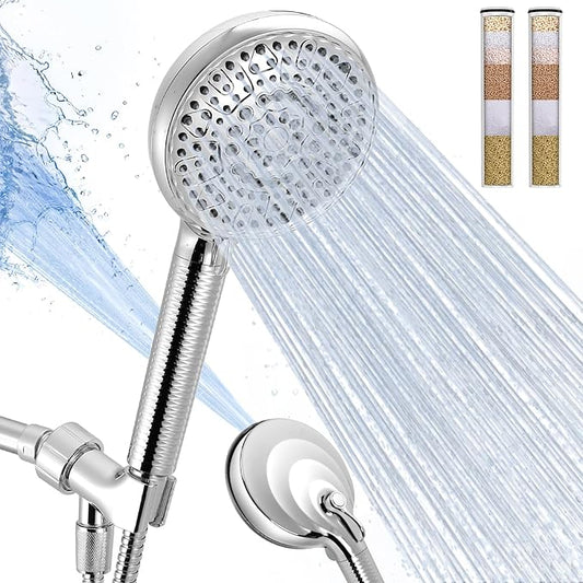 Filtered Shower Head with Handheld, 8+2 Modes High Pressure with Multi-Stage Filter Beads for Hard Water - Gentle on Skin & Hair, Long Stainless Steel Hose, Overhead Brackets, G1/2 Universal (Chrome)