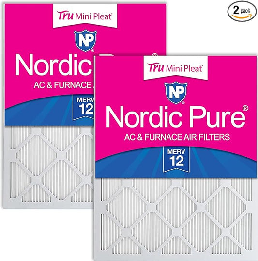 Nordic Pure 12x12x1 (Actual Size: 11 3/4 x 11 3/4 x 3/4) Tru Mini Pleat MERV 12 AC Furnace Air Filters – 2.5X More Media for Longer-Lasting, High-Efficiency Filtration - 2 Pack