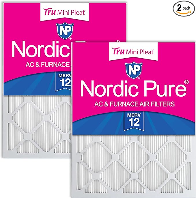 Nordic Pure 16x24x1 (Actual Size: 15 3/8 x 23 3/8 x 3/4) Tru Mini Pleat MERV 12 AC Furnace Air Filters – 2.5X More Media for Longer-Lasting, High-Efficiency Filtration - 2 Pack