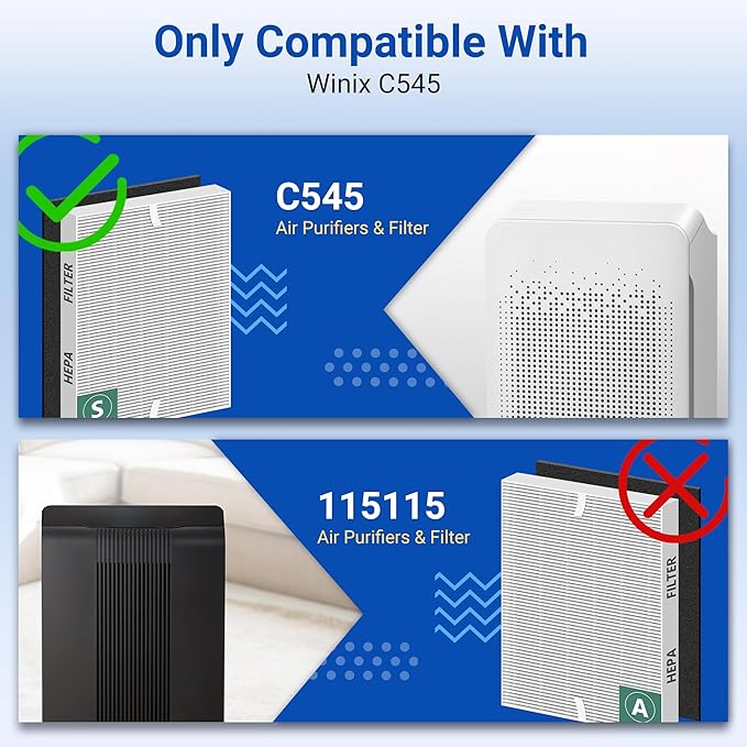 Improvedhand C545 Replacement Filter S Compatible with Winix C545 Air Purifier, True High Efficiency Filter, 2 Pack