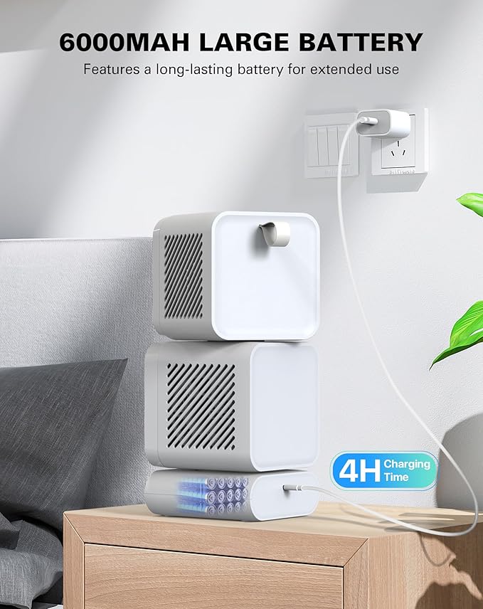 Desk Fan, 11-Inch Table Fan for Bedroom, 6 Speeds, Digital Display, Dual Heads 6000mAh Battery USB Fans, 360° Rotating, 120° Auto Oscillating, Desk Fans Small Quiet for Home, Office, Kitchen