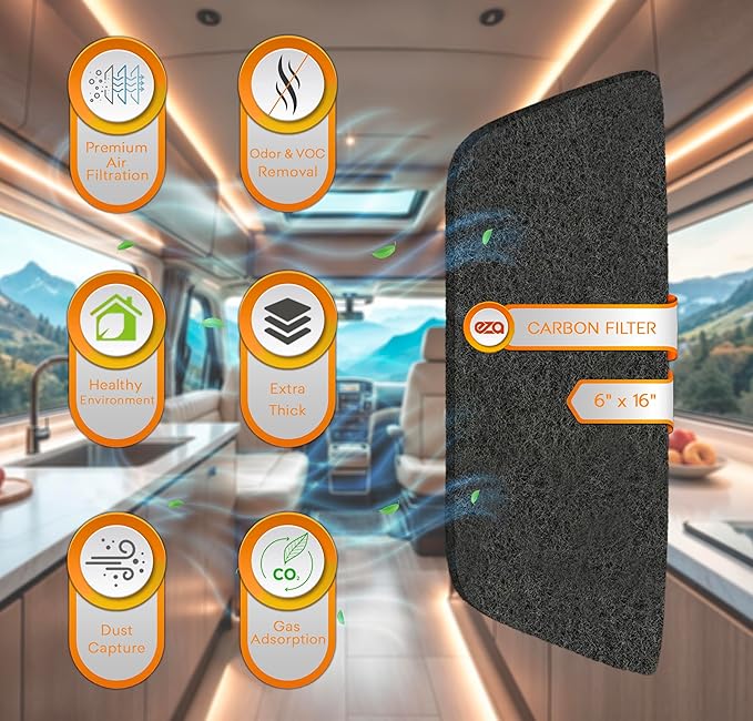 RV Premium Charcoal Activated Carbon Fiber Air Conditioner Filter - Air Duct AC Carbon Filter Replacement for RV AC Vent (2 Pack, 6" x 16")