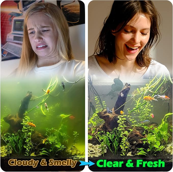 COOSPIDER Aquarium U-V Filter Green Clean Machine for 40-100 Gallon Fish Tank Crystal Clear 300GPH Submersible Water Pump Air Supply Wave Maker Green Killing