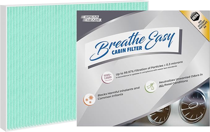 Spearhead HEPA Breathe Easy Cabin Filter, Up to 99.97% Filtration of 0.3 Micron Particles w/No Airflow Reduction (BE-663H)