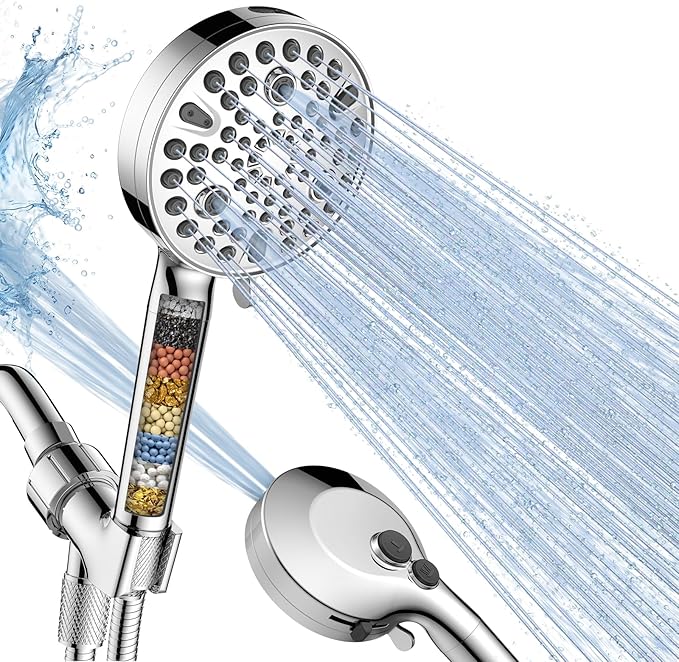 FEELSO 11-Spray Filtered Shower Head Handheld, High Pressure Showerheads with Filters Water Pressure Adjustment for Hard Water - Reduce Dry Skin, Power Wash to Clean Tub, Tile, Pets