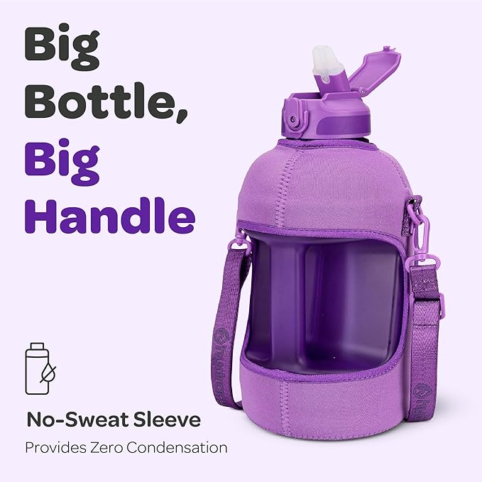 Hydracy Water Bottle with Time Marker -Large BPA Free Water Bottle & No Sweat Sleeve -Leak Proof Gym Bottle with Fruit Infuser Strainer & Times to Drink -Ideal for Fitness Sports & Outdoors