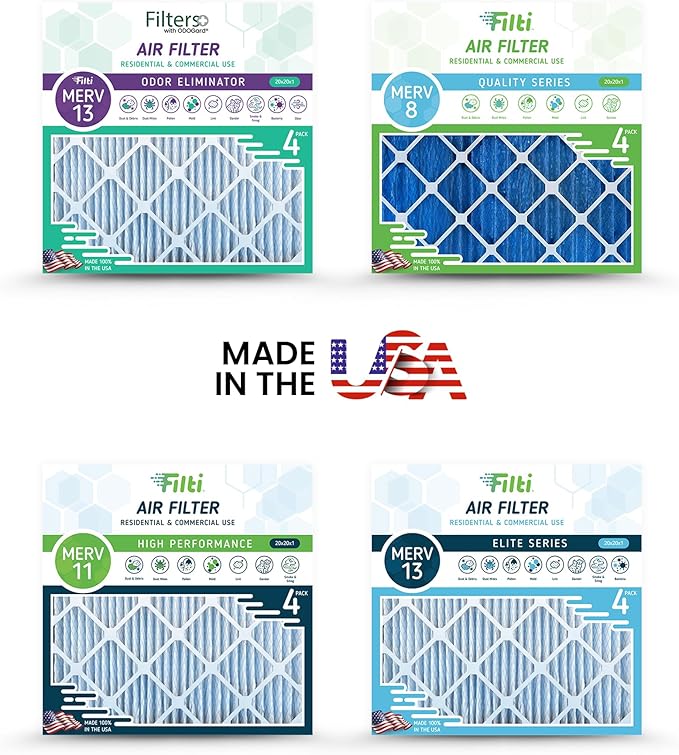 FILTI 24x24x1 Air Filter MERV 13 | Pleated Home Air Filter | HVAC AC Furnace Filter MADE IN USA (4 Pack)