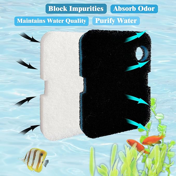 6 Pack Replacement Activated Carbon Sponge Bio Filter Pads and White Floss Pads and for Cascade 700/1000 CCF2UL CCF3UL, Compatible with Penn-Plax Cascade 700 & 1000 Canister Aquarium Filters