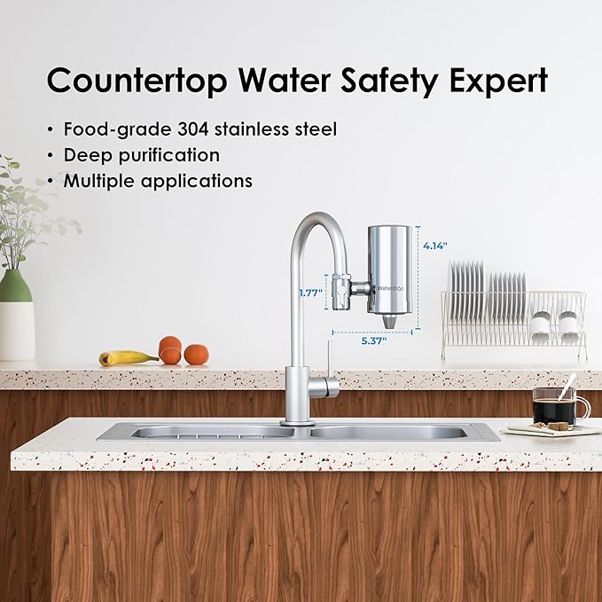 Waterdrop Water Filter for Sink Faucet, 360° Rotating Stainless Steel, NSF Certified Water Purifier for Kitchen Sink, 3 Months Long Lasting Tap Water Filter, Reduce Chlorine, 1 Filters