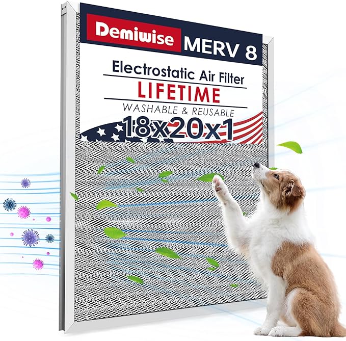 18x20x1 Electrostatic Air Filter, MERV 8 Reusable Aluminum AC/HVAC Furnace Filter Replacement,Washable Permanent Air Filter, Easy to Clean, Increases Airflow (Actual Size:17.52x19.61x0.82)