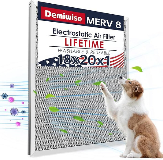 18x20x1 Electrostatic Air Filter, MERV 8 Reusable Aluminum AC/HVAC Furnace Filter Replacement,Washable Permanent Air Filter, Easy to Clean, Increases Airflow (Actual Size:17.52x19.61x0.82)