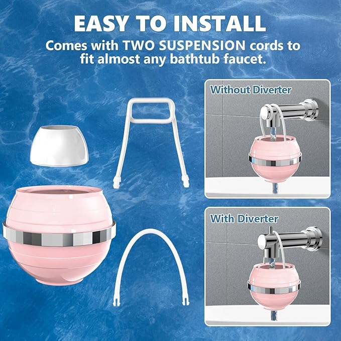 Yodel Bath Filter for Tub,Bathtub Hard Water Softner to Remove Chlorine and Fluoride, Improves Skin, Hair and Nails Condition,Pink