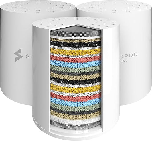 SparkPod High Output Shower Filter Cartridge- Suitable for People with Sensitive and Dry Skin and Scalp, Filters Chlorine and Impurities | 1-min install (Standard, 3 pc)