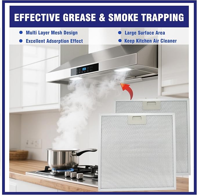 2 Pcs WB02X27207 Range Hood Grease Filter Mesh Fit for GE JVX5300BJ1TS JVX5300DJ1WW JVX5300DJ1BB, Replace 4463981 AP6039217 PS11771771 EAP11771771 (13.75''x13.75'')