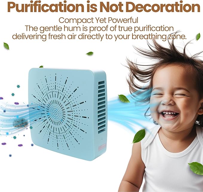 4-in-1 Portable Air Purifier HEPA Filter, Aroma, Ionizer & Mini Fan – USB-C Desktop Air Cleaner for Smoke, Pollen, Dander, Odors – 5 Colors for Bedroom, Office, Baby, Pets, Travel (Mist Blue)