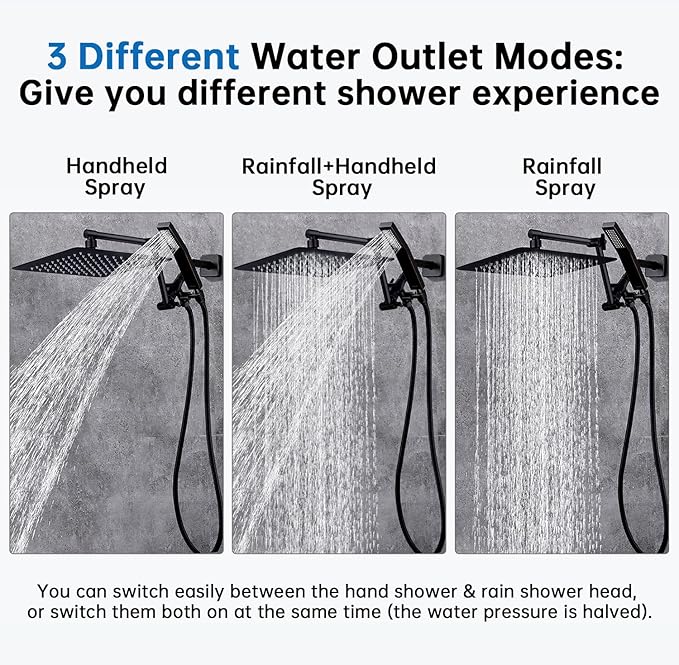 G-Promise All Metal 10 Inches Rainfall Shower Head with Handheld Spray Combo, 3 Settings Diverter, Adjustable Extension Arm with Lock Joints, 71 Inches Stainless Steel Hose (Oil Rubbed Bronze)