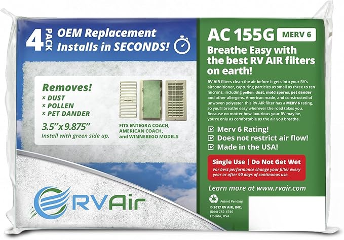 AC Filter - Air Conditioner Replacement Filters - RV Air Cleaner - Camper Accessories for Travel Trailers - Easy to Install Vent Filter - 9.875 x 3.5 x 0.75 in (8 Filters for AC 155G)