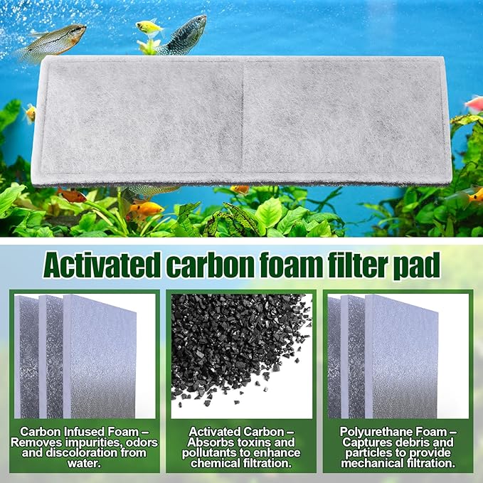Pangda 8 Pcs Carbon Foam Filter Pads for Compatible with Fluval U4 Range of Internal Filters Replacement Compatible with Fluval U4 Range of Underwater Filter