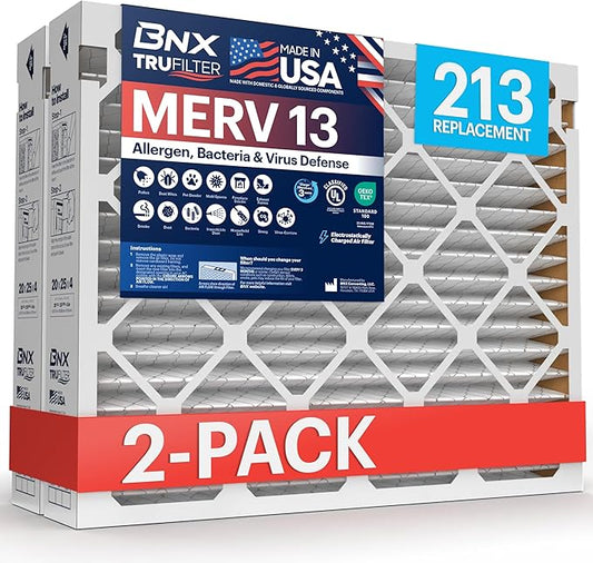 TruFilter Compatible with AprilAire 213 Replacement Filter for AprilAire (2-Pack) - MERV 13 - MADE IN USA - HVAC AC Furnace Filters Allergies, Mold, Bacteria, Smoke, MPR 1900 FPR 10 Air Filter 20x25x4