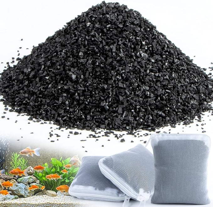 410g Activated Charcoal Pellets - Activated Carbon Aquarium Filter Media Charcoal Pellets for Fish Tank Supplies Media Bags for Aquarium Coconut Shell Charcoal (0.9 lb, 3 Nylon Bags)