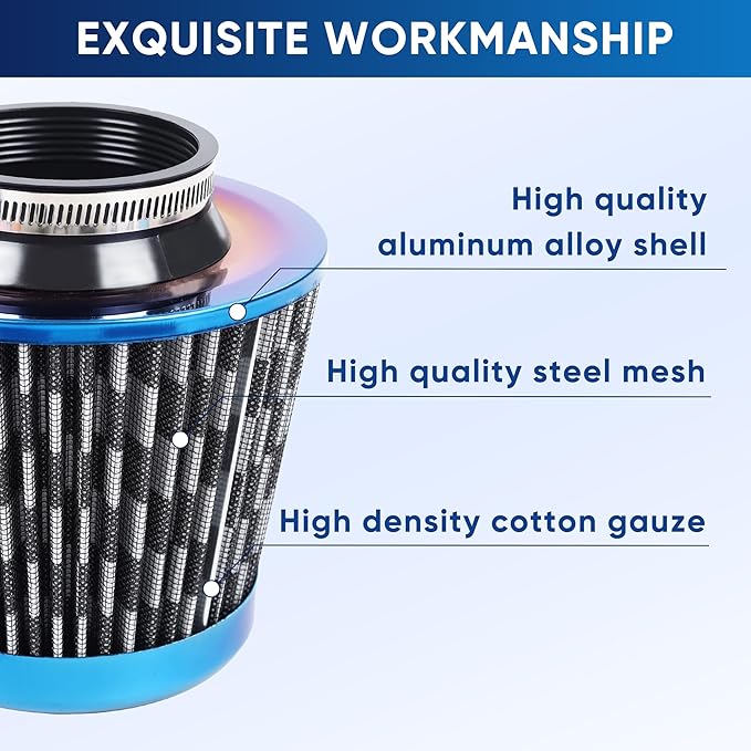 Universal Cold Air Intake Filter Clamp-On Replacement Air Filter Flange Diameter 3 inches/76mm High Performance Washable Filter Carbon Fiber Pattern