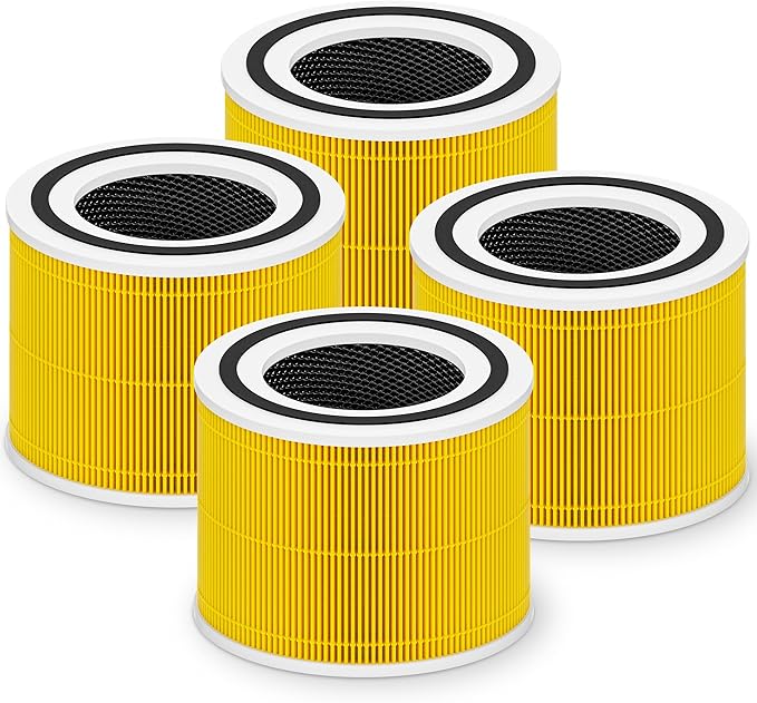 Core 300 Pet Care Replacement Filter for LEVOIT Core 300 Core 300-P Core 300S Vortex Air Air Purifier, 3-in-1 H13 Grade True HEPA High-Efficiency Activated Carbon, Core 300-RF-PA, 4 Pack, Yellow