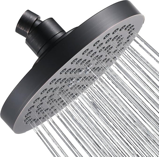 BRIGHT SHOWERS High Pressure Shower Head, 6 Inch Rain Shower Head, 2 Spray Settings Rainfall Shower Heads, Adjustable Angle Replacement Bathroom Showerhead, Easy Installation Oil Rubbed Bronze
