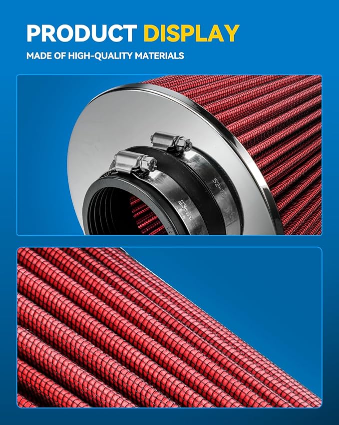 PHILTOP Universal Clamp-On Air Intake Filter, Premium, Washable, Replacement Air Filter: High Flow Air Filter 2.5" 63.5 mm Inlet, Shape: Round Tapered