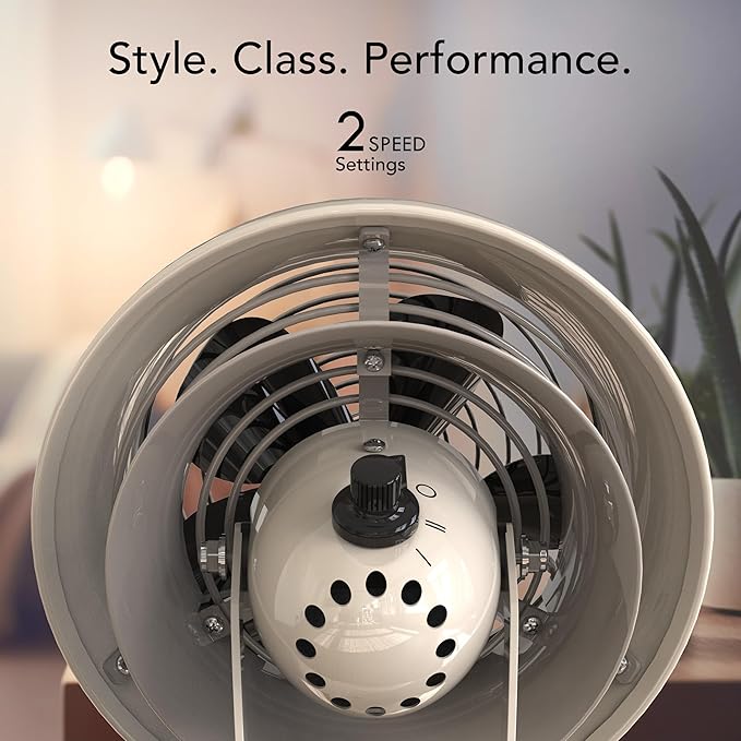 Vornado VFAN™ Mini Classic Vintage Fan, Retro Metal Air Circulator, For Desk & Bedside, 2 Speeds, Adjustable Tilt, Personal Cooling with Targeted Airflow, Quiet Fan, Vintage White