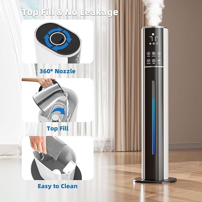 Large Humidifier for Bedroom,9L/2.5Gallon Cool Mist Humidifier with Humidistat,360°Nozzle,350ML/H BigMist Level,Cover up to 550ft²Plant Quiet 30db humidifierwith essential oil diffuser