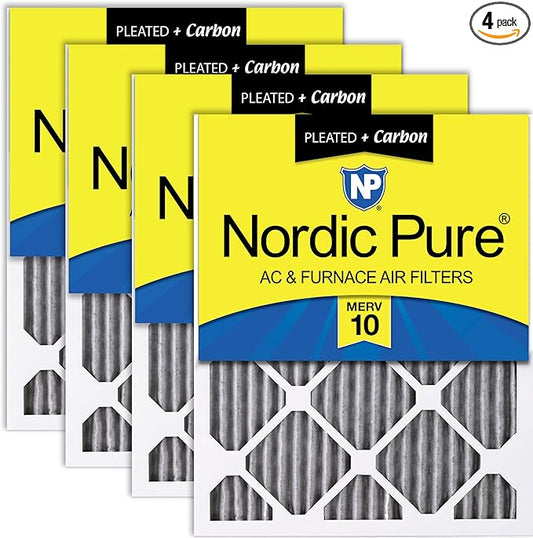 Nordic Pure 20x20x1 (Actual Size: 19 1/2 x 19 1/2 x 3/4) Furnace Air Filters MERV 10 Pleated Plus Carbon 4 Pack