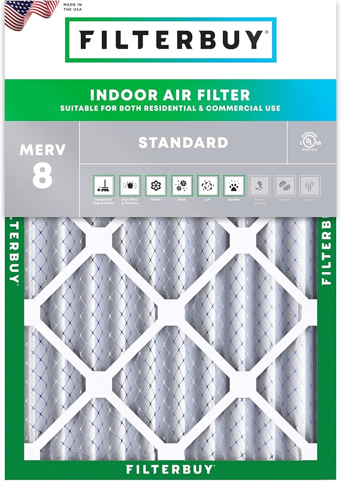 Filterbuy 24x25x4 Air Filter MERV 8 (MPR 700) Dust Defense Replacement (1-Pack), Electrostatic Pleated HVAC AC Furnace Filters, Made in USA (Actual Size: 23.75 x 24.75 x 3.63)