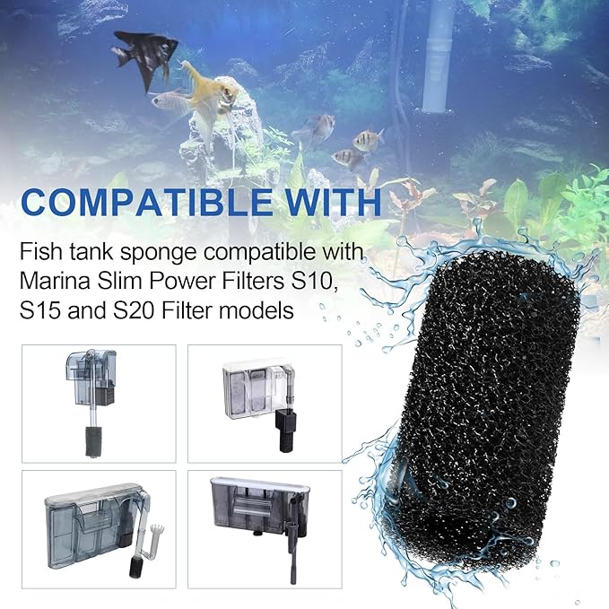 Filter Sponge for Marina Aquarium Shrimp Fry Fish Tank Filter Intake,Replacement Foam Aquarium Filter Media Fit for Marina S10, S15 and S20 Filter Models, Protects Baby Fish & Shrimp, A296-8Pack