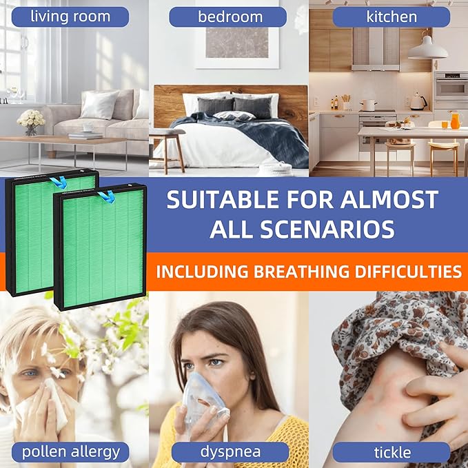 Vital 200S HEPA Toxin Absorber Replacement Filter for LEVOIT Vital 200S/200S-P Air Purifier,3-in-1 H13 True HEPA High-Efficiency Activated Carbon Filter,Vital 200S-RF-TX (LRF-V201-GUS),2 Pack,Green