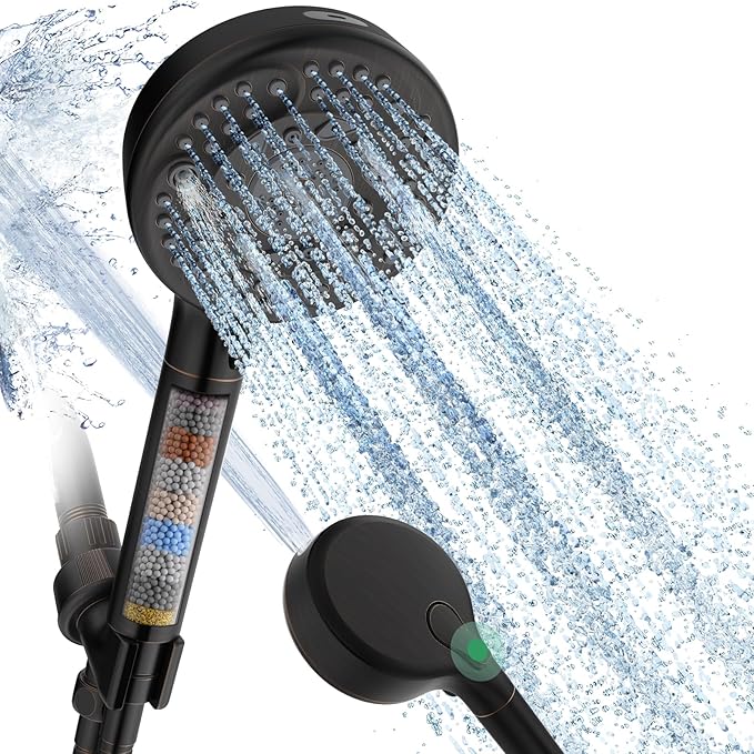 SunCleanse Filtered Shower Head with Handheld, 9-Spray Setting Detachable Showerhead with Filters, Shower Head for Hard Water - Filtered Chlorine, Improve Skin and Hair Texture, Black