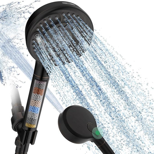 SunCleanse Filtered Shower Head with Handheld, 9-Spray Setting Detachable Showerhead with Filters, Shower Head for Hard Water - Filtered Chlorine, Improve Skin and Hair Texture, Black