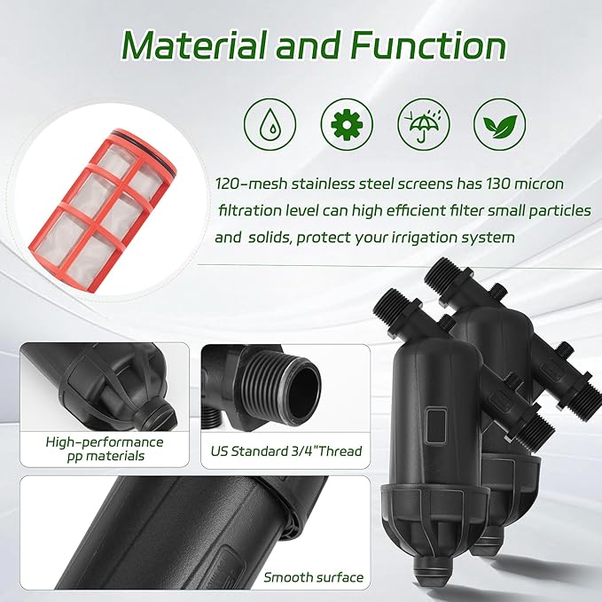 2 PCS US Standard 3/4 Drip Irrigation Y Filter (120 Mesh Stainless Steel Screen), USA Garden Hose 3/4 GHT Male Thread Irrigation Screen Filter for Garden Irrigation