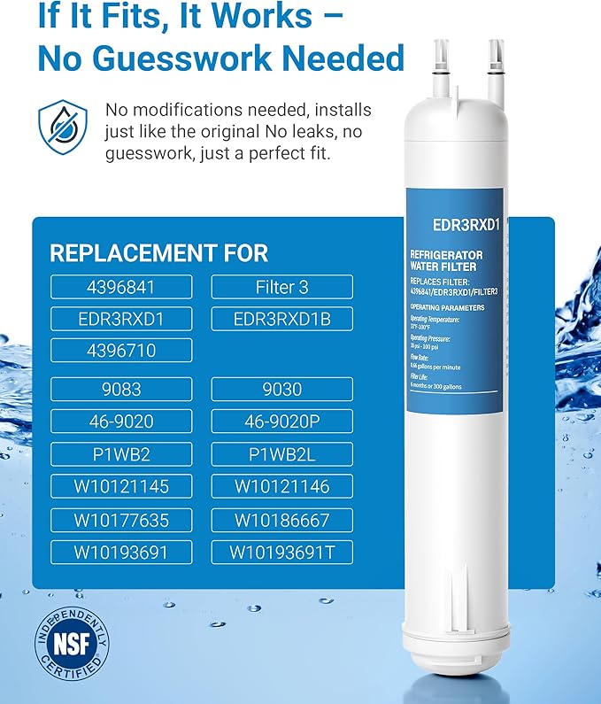 EDR3RXD1 Replacement Water, Compatible with 4396841, 4396710, KAD3RXD1, WHR3RXD, Kenmore 46-9083, 46-9030, 3 Pack