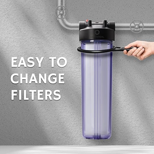 Airthereal Whole House Water Filter Housing, 20" x 4.5" Sediment Carbon Cartridge Universal Housing, Pre-Filtration System for Well and City Water with 1" NPT Port and Include 1-Pack PP Filter