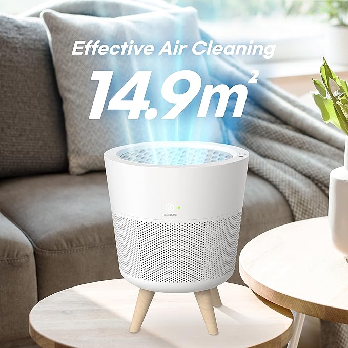 M-002W True HEPA 13 Filter Air Purifier for Home, Bedroom with Deodorization Filter, Quiet Auto Sleep Mode, 99.97% Pollen, Smoke, Office and Bedroom, Pets, Made in Korea - White