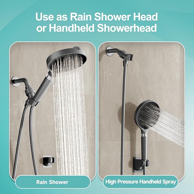 Filtered Shower Head, 6 inch High Pressure Handheld Shower Head with Filter for Hard Water, 6 Spray Modes Detachable Showerhead with Hose and Shower Arm Bracket, Dark Grey
