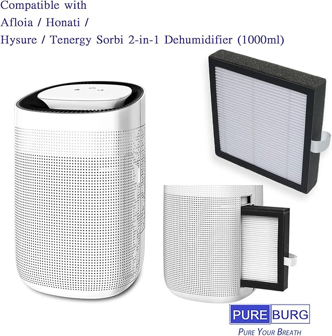 PUREBURG Replacement Filter Compatible with Tenergy Sorbi DH02 Dehumidifier Air Purifier 2-in-1(1000ML) & Afloia Q8 & Honati Hysure Q7,3-Pack H13 HEPA + Activated Carbon Version