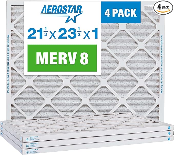 Aerostar 21 1/2x23 1/2x1 MERV 8, Pleated Air Filter, 21 1/2 x 23 1/2 x 1, Box of 4, Made in The USA