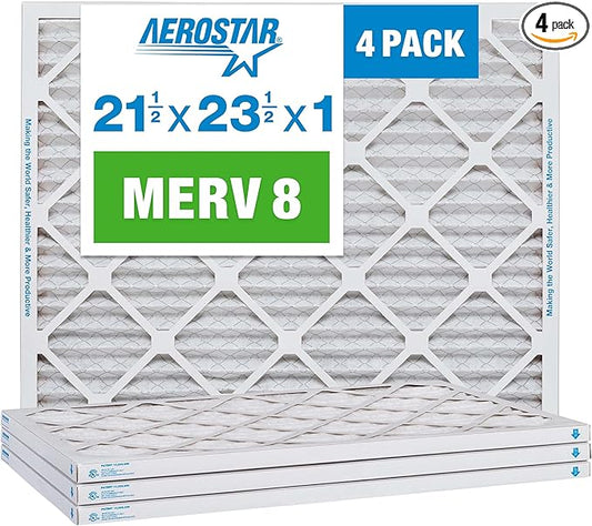 Aerostar 21 1/2x23 1/2x1 MERV 8, Pleated Air Filter, 21 1/2 x 23 1/2 x 1, Box of 4, Made in The USA