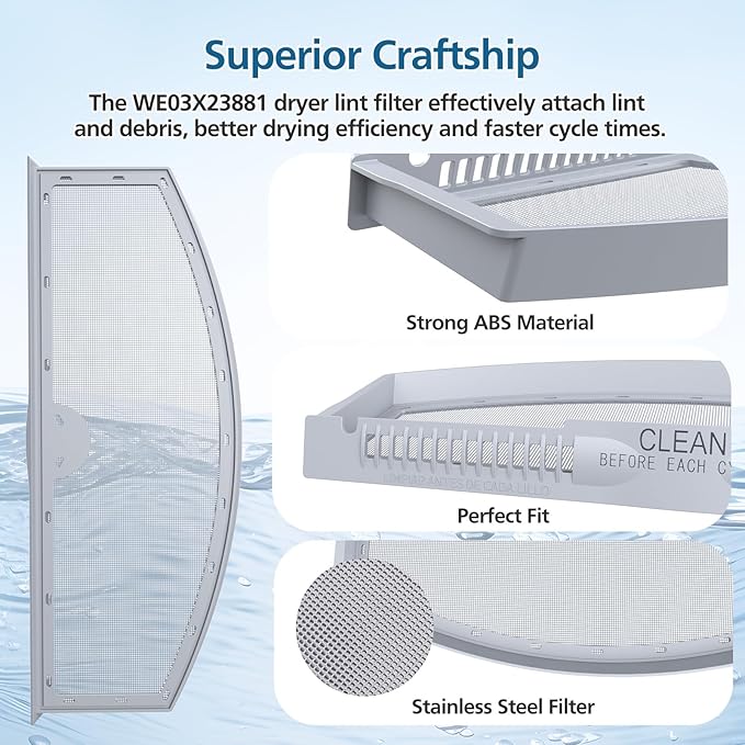 2 Pack WE03X23881 Dryer Lint Filter Screen Replacement for GE & Hotpoint Dryer, Stainless Steel Screen Filter with Cleaner Brush, Replaces AP6031713, WE03X23881, 4476390, PS11763056, EAP11763056