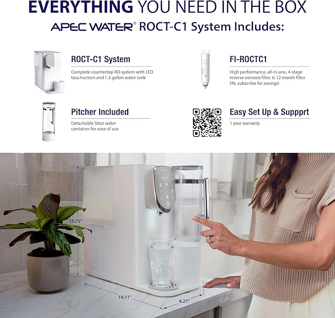 Countertop Reverse Osmosis Water Filter, Chills Purified Water 40°F, 6 Stage w/UV RO Filtration System, Removable Water Pitcher, Removes 1K+ Impurities NSF 372 & 58, Large Capacity & Quick Dispense