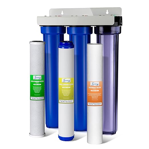 iSpring Whole House Water Filter System, Reduces Chloramine, PFAS, Chlorine, Sediments, 3-Stage Whole House Water Filtration System, 5-Micron, 3/4" Inlet/Outlet, Model: WCB32C-GAC