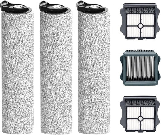 Only Floor ONE S5 Steam Roller Brush Replacement and Vacuum Filter Kit Compatible with Tineco Floor ONE S5 Steam Corded Wet Dry Vacuum Replacement Parts,3 Roller Brushes,3 Filters,1 Cleaner Brush