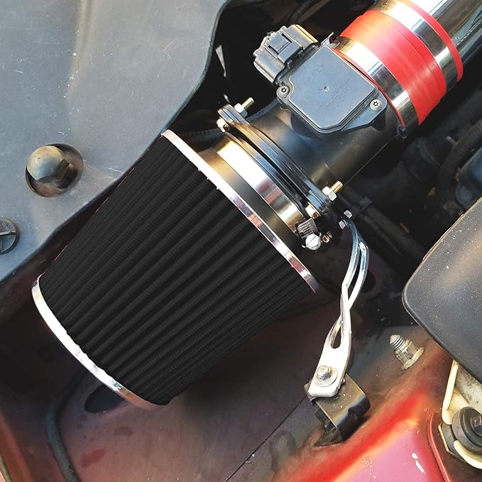 Mortar Aftermarket Auto Air Filter - Car Enthusiast Class Universal Cold Air Intake Gulps in More Air for More Engine Power & Passionate Induction Sound, 8-In-Long, Flange ID 4 In, Black